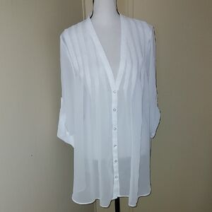 Moa Moa White Sheer V-Neck Button-Front Tunic